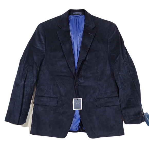 Club Room Navy Blue Corduroy Classic-Fit Sport Coat Mens 38L 38 - Picture 1 of 6
